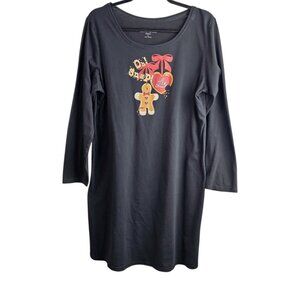 Fashion Bug Vintage Oh Snap Gingerbread Holiday Long Sleeve Black Sleepshirt